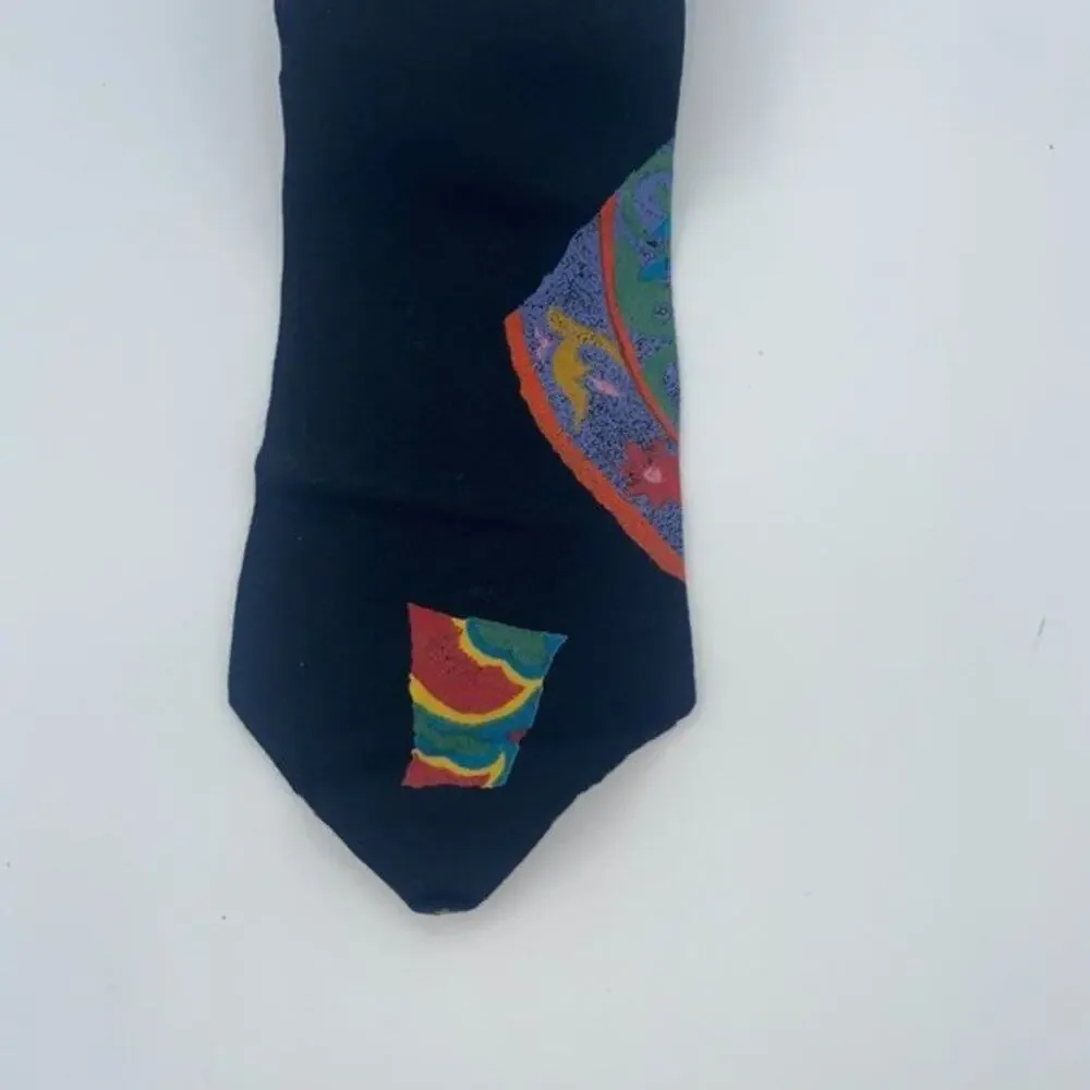 Fling Vintage Black Abstract Multicolored Print Men's Tie 100% Rayon